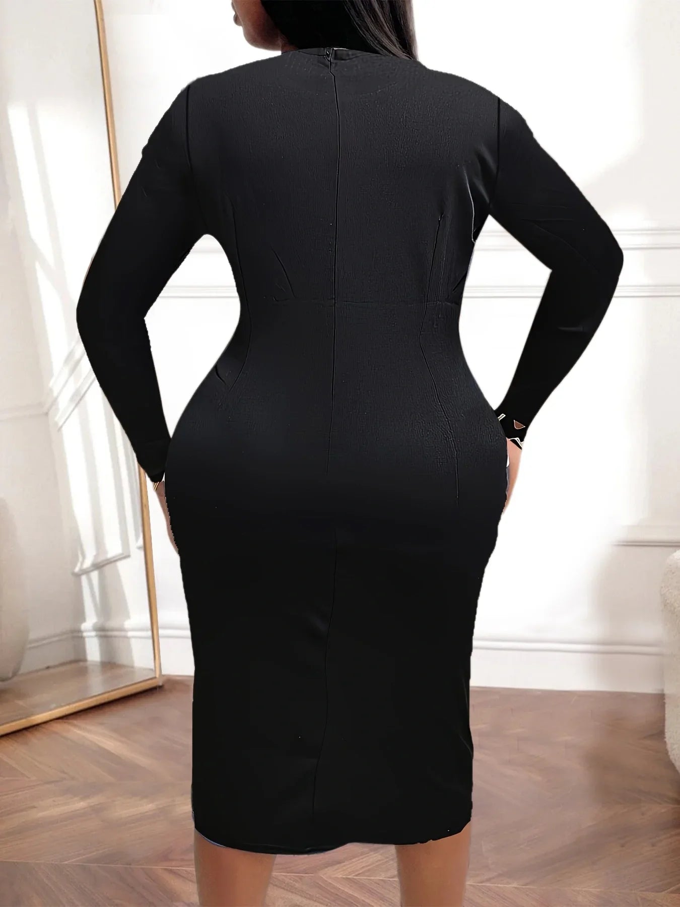 Black Leopard Patchwork Round Neck Bodycon Dress