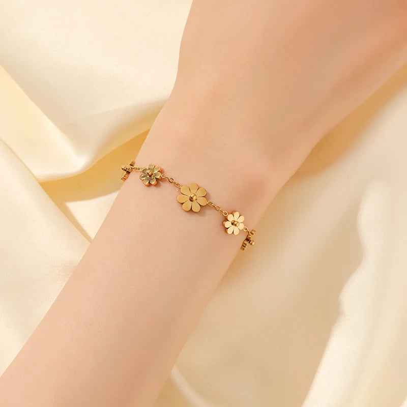 Gold Plated Stainless Steel Daisy Jewelry