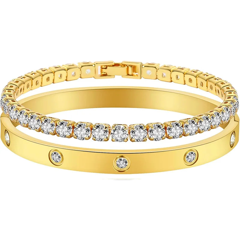 Cubic Zirconia Cuff Bangle Sets