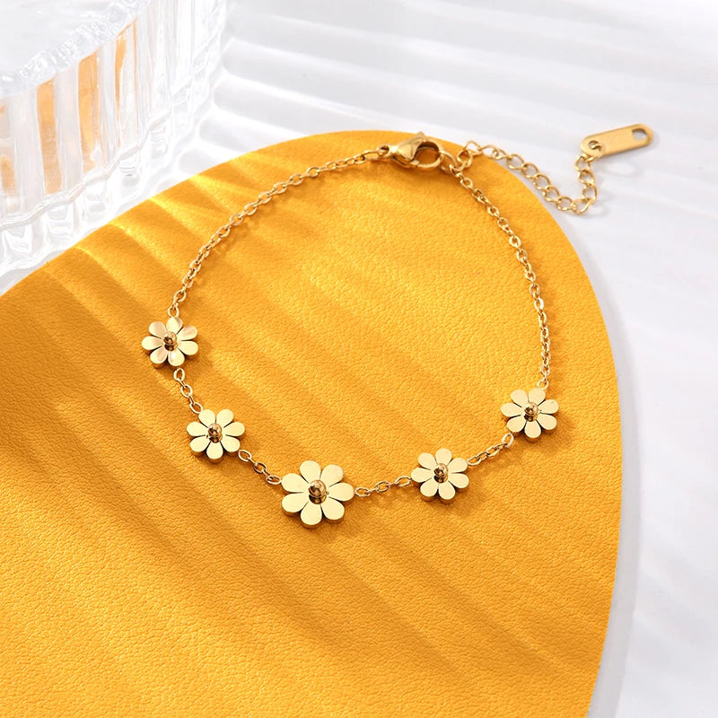 Gold Plated Stainless Steel Daisy Jewelry