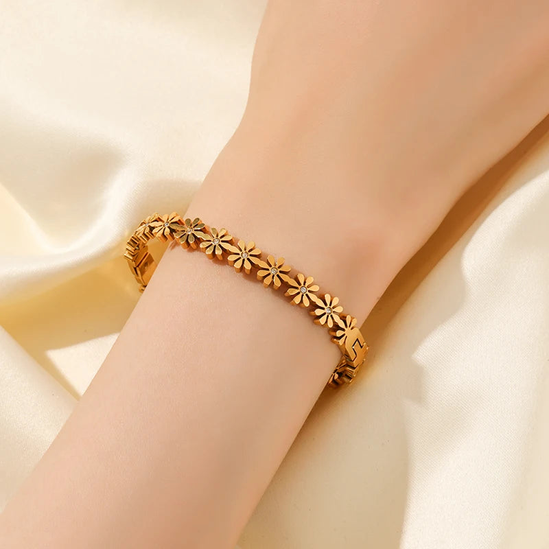Gold Plated Stainless Steel Daisy Jewelry