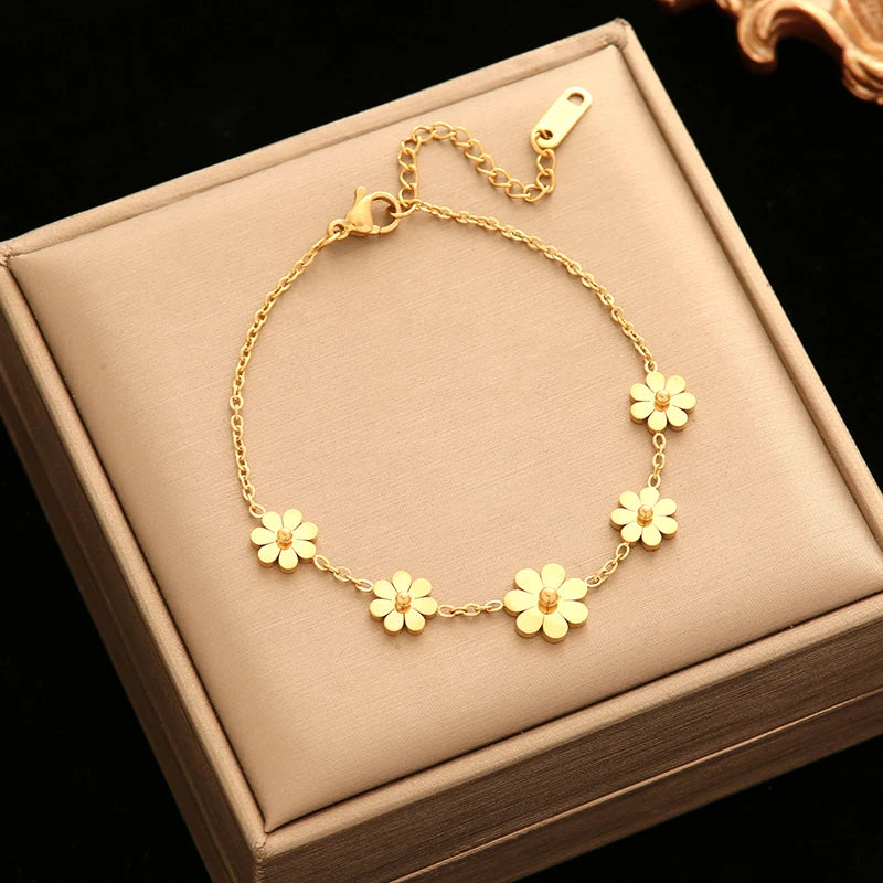 Gold Plated Stainless Steel Daisy Jewelry