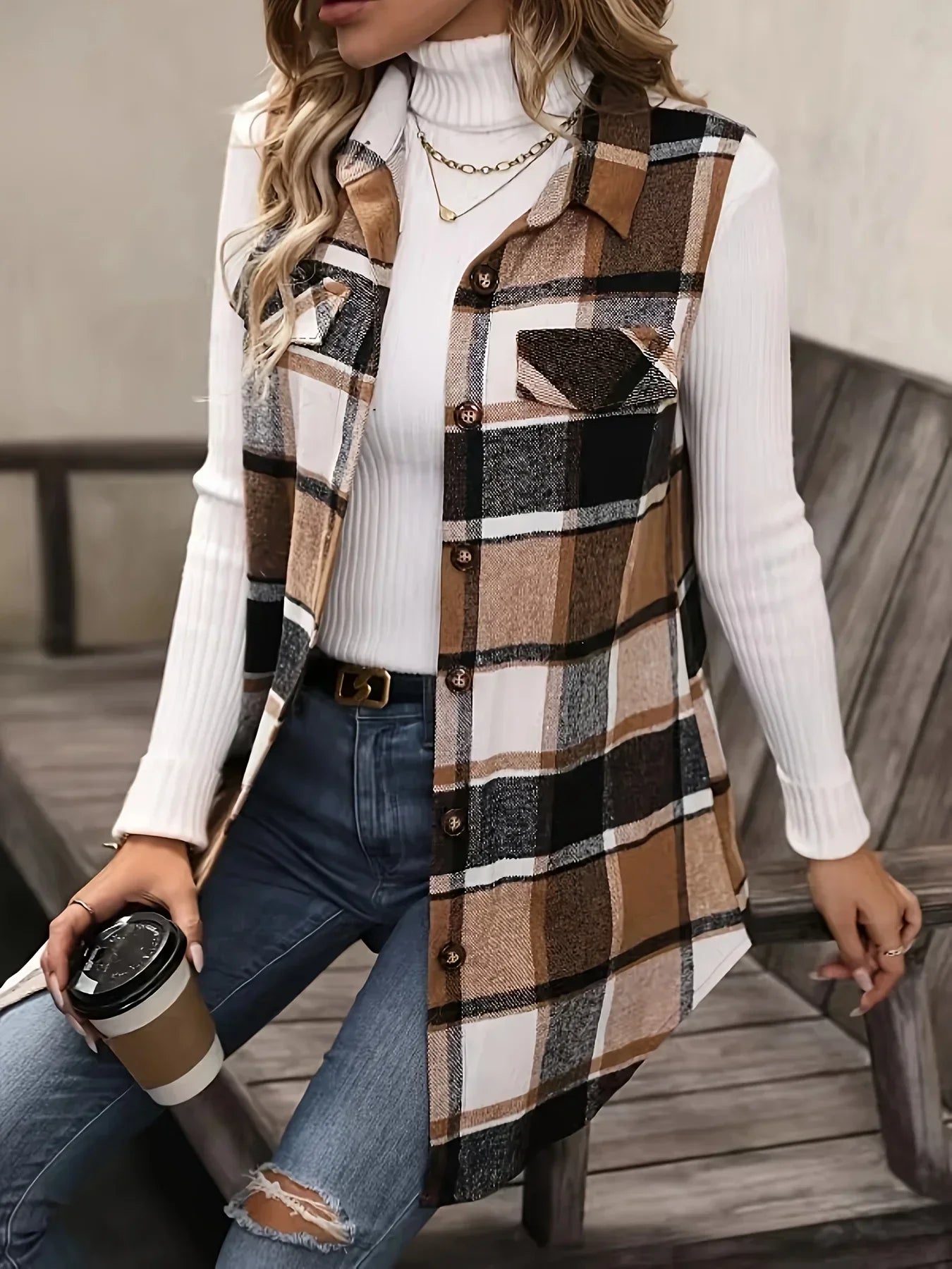 Brown Plaid Vest