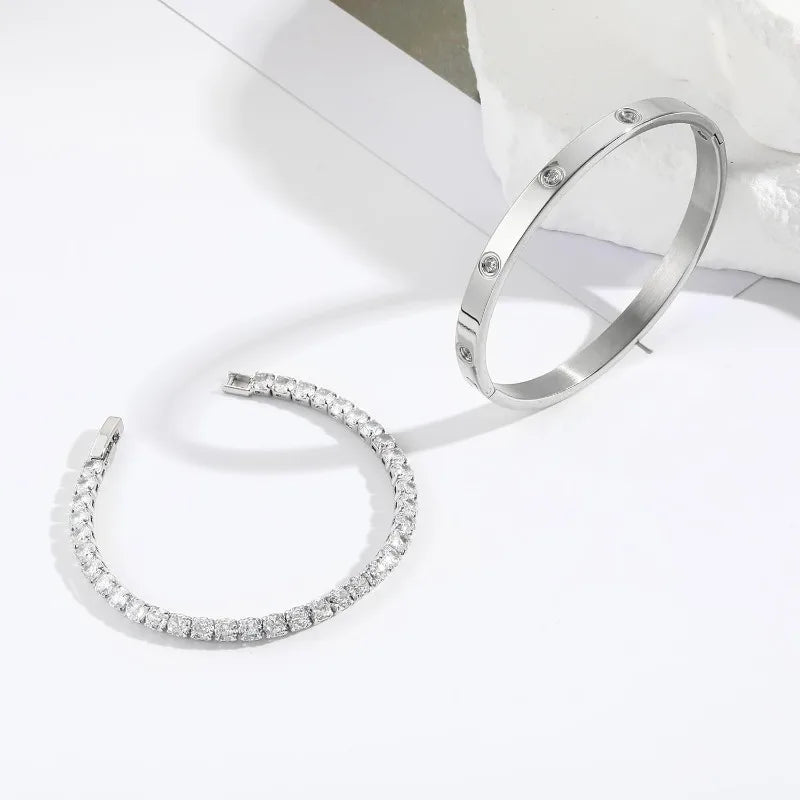 Cubic Zirconia Cuff Bangle Sets