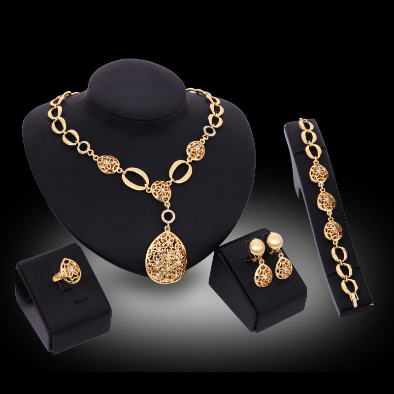 Teardrop Goldtone Rhinestone 4pc Statement Jewelry Set