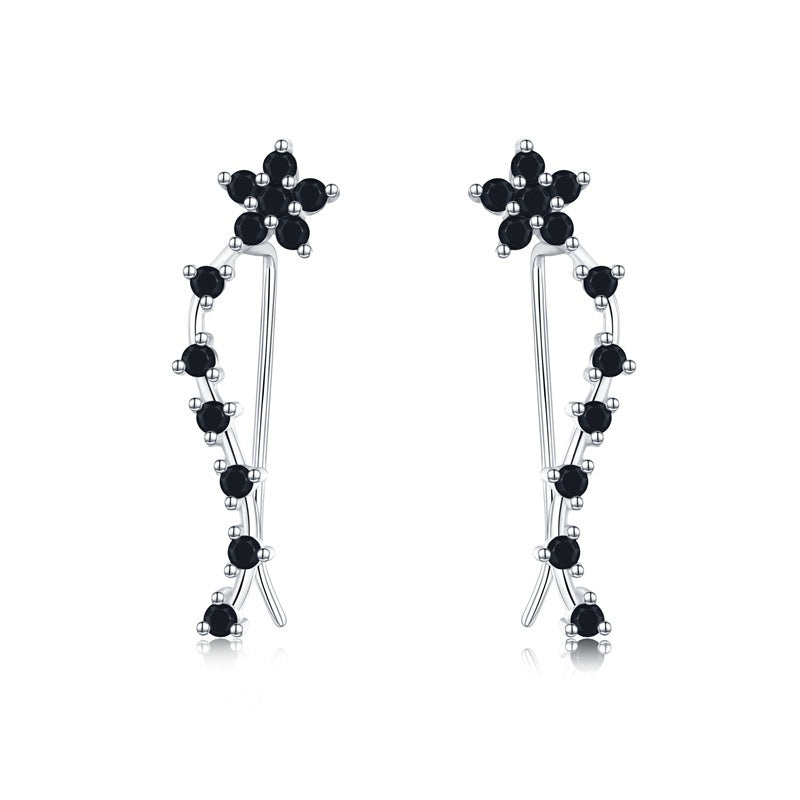 Long Black Floral Zircon Earrings