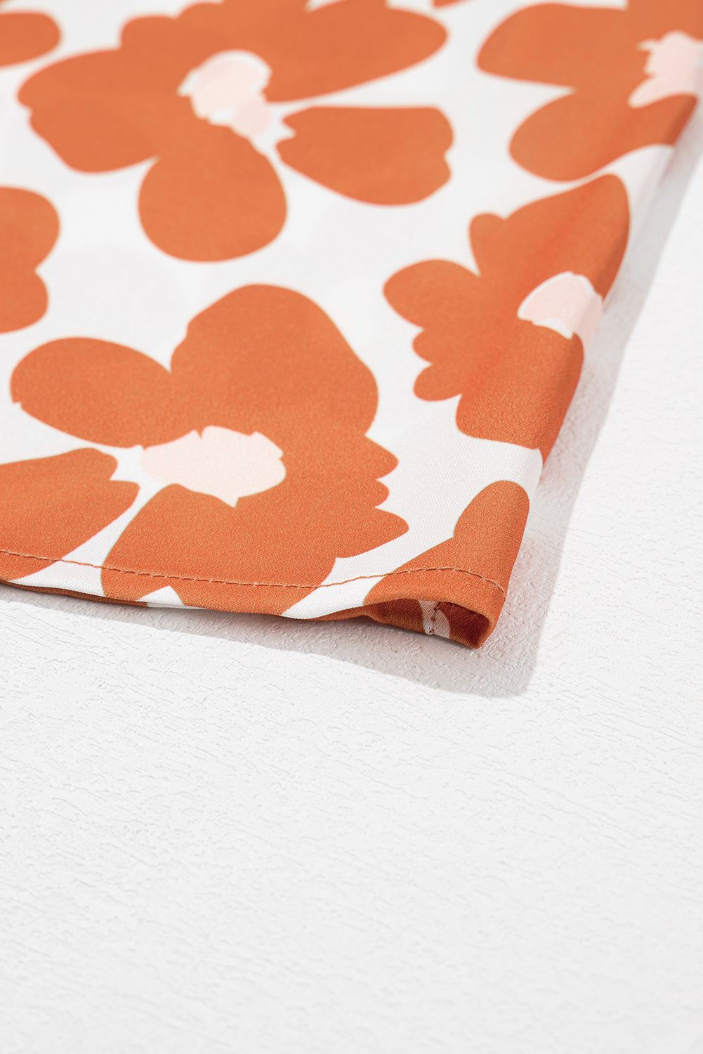 Orange Big Flower V Neck Short Sleeve Blouse