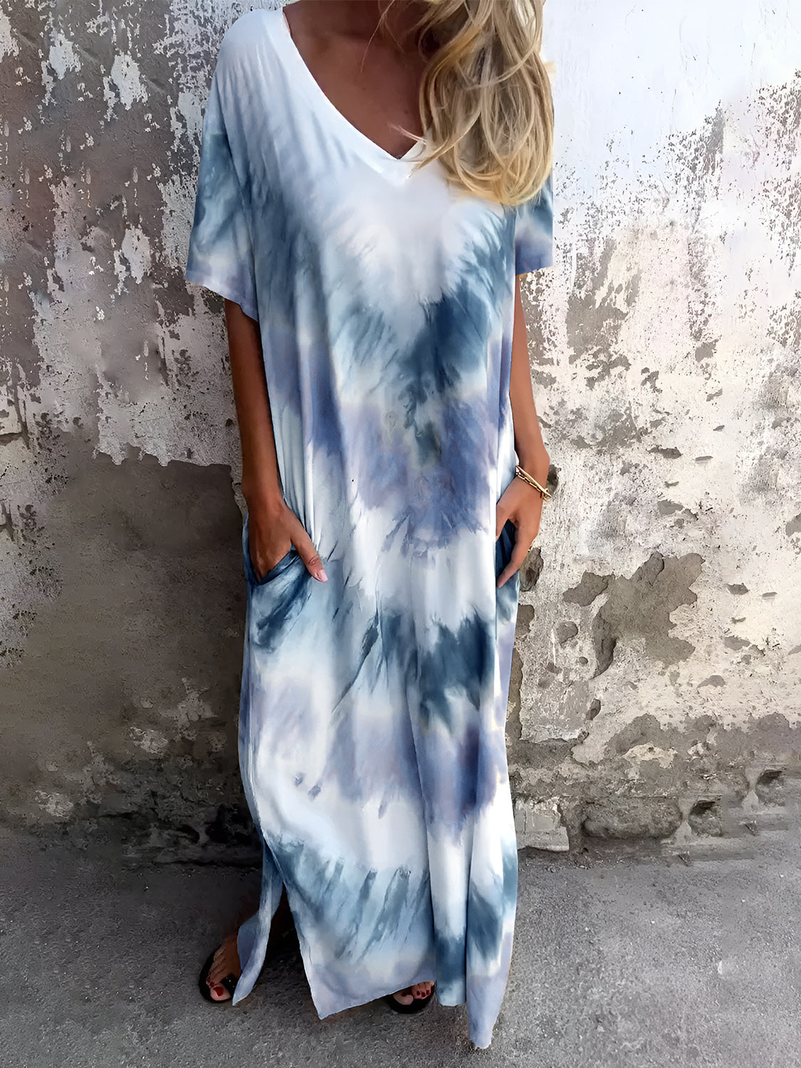 Tie-Dye Short Sleeve Lounge Maxi Dress