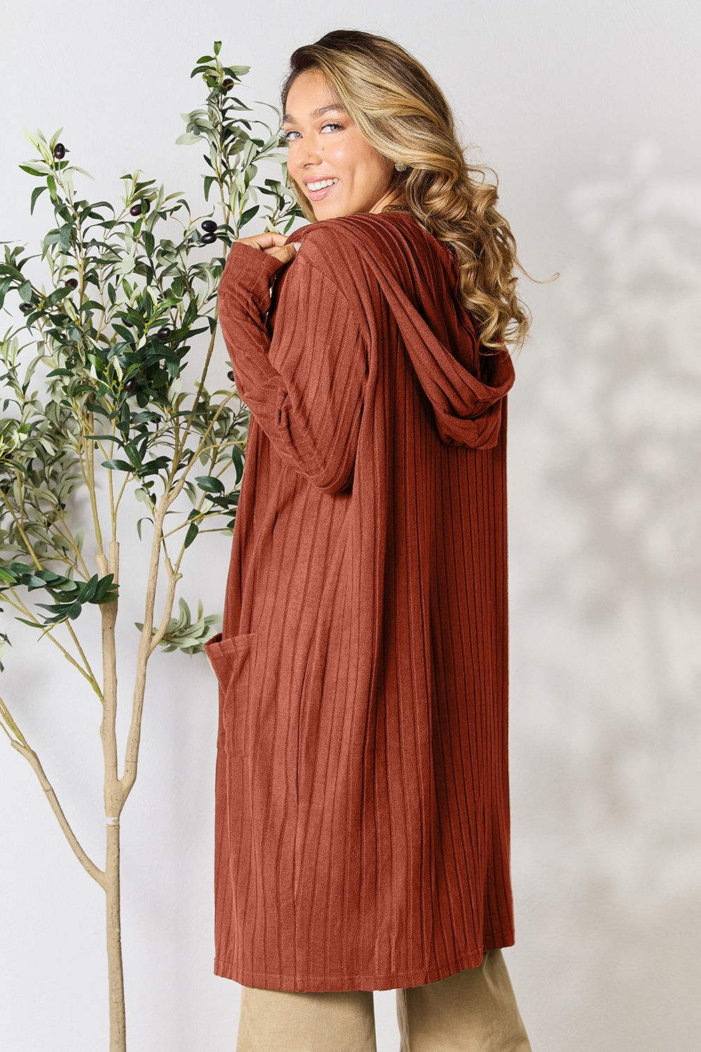 Plus Size Long Hooded Sweater Cardigan