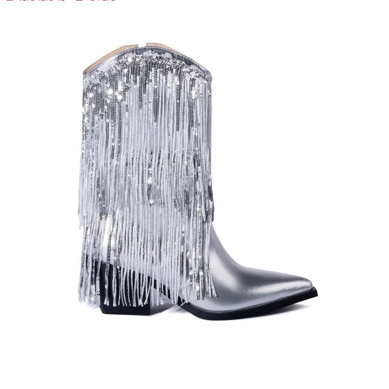 Sparkly Tassel Cowgirl Boots - Bazaare Mart