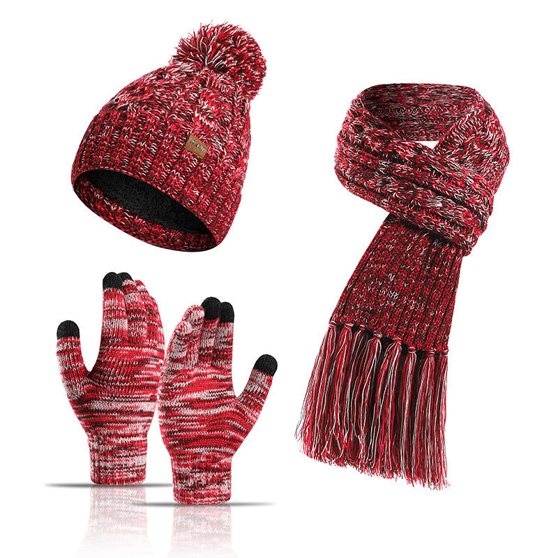 Printed Three-piece Hat Thick Scarf Touch Screen Gloves