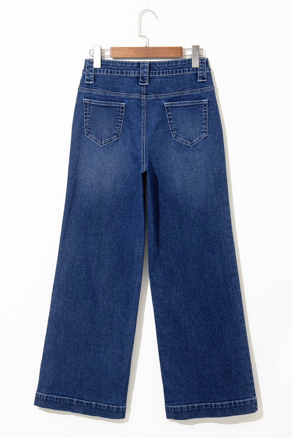 Blue Wide Leg Pocketed High Waist Jeans
