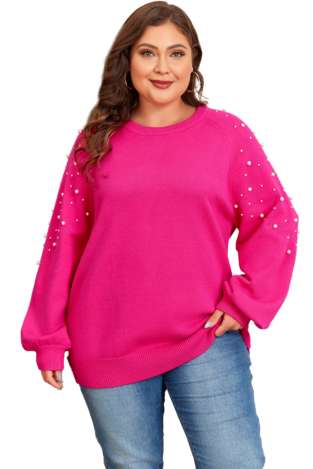 Pearl Embellished Magenta Sweater