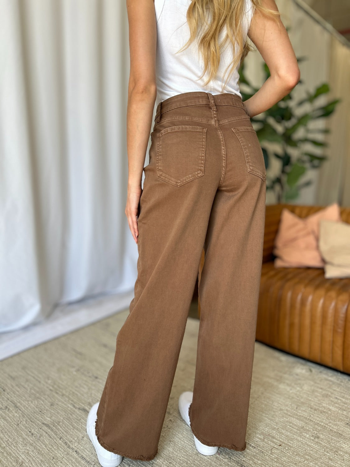 Brown Plus Size High Rise Wide Leg Jeans