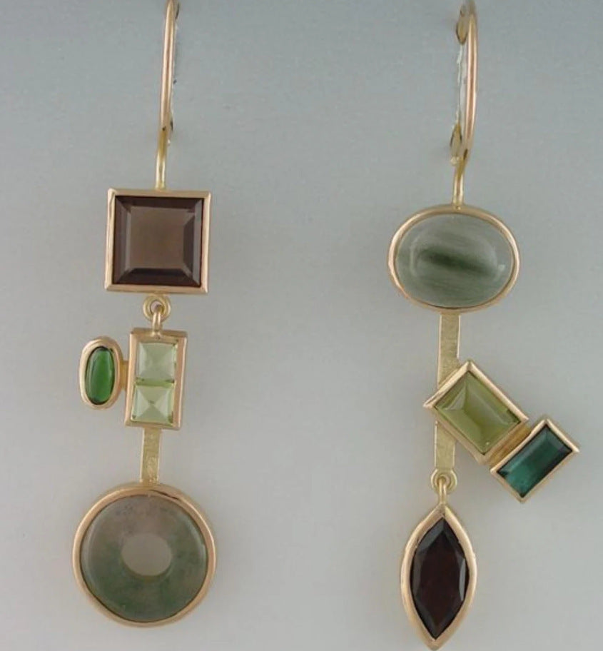 Green Geo Hook Earrings