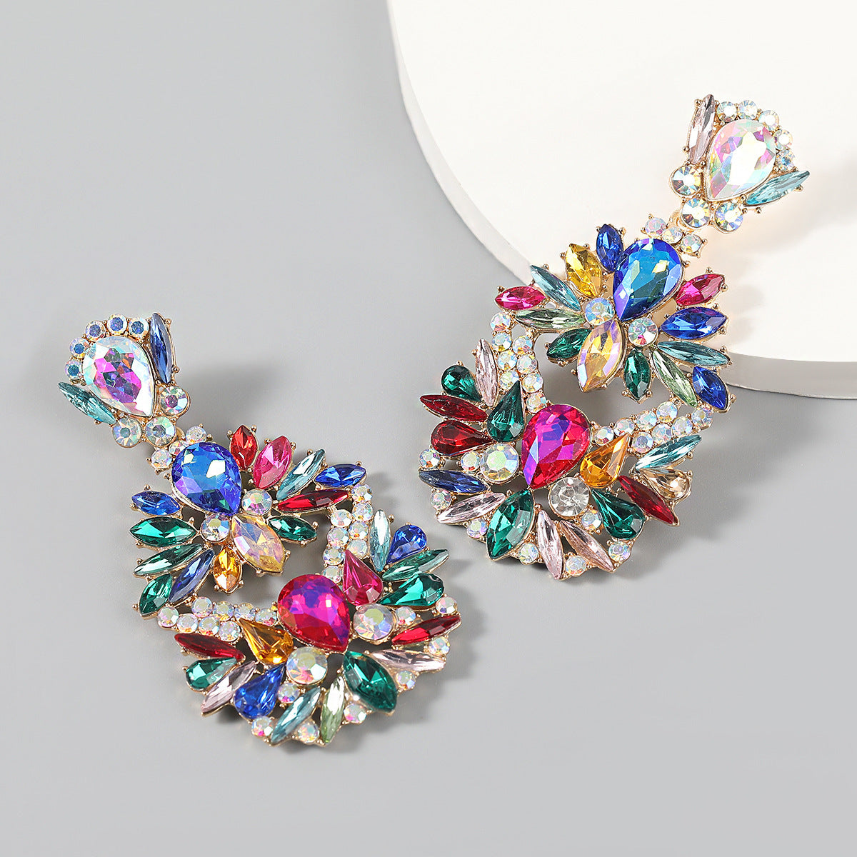 Alloy Diamond Rhinestone Flower Earrings Trendy Girl
