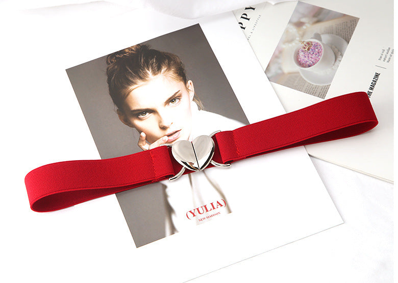 Red Silver Heart Stretch Belt