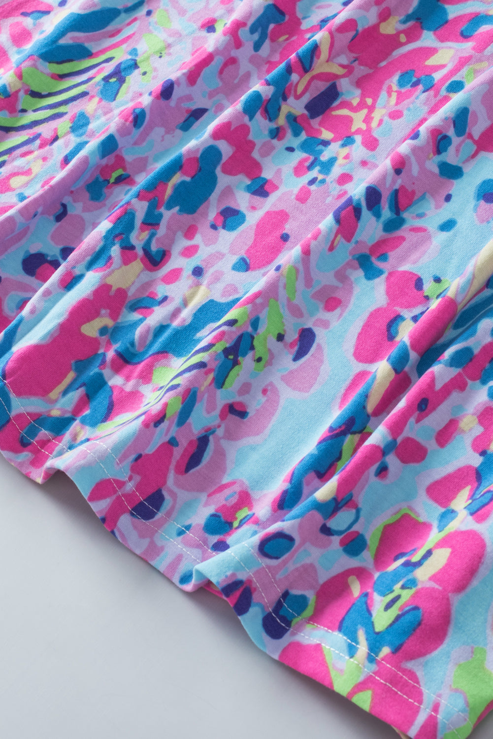 Multicolor Printed 3/4 Sleeve Split Neck Plus Size Tunic Top