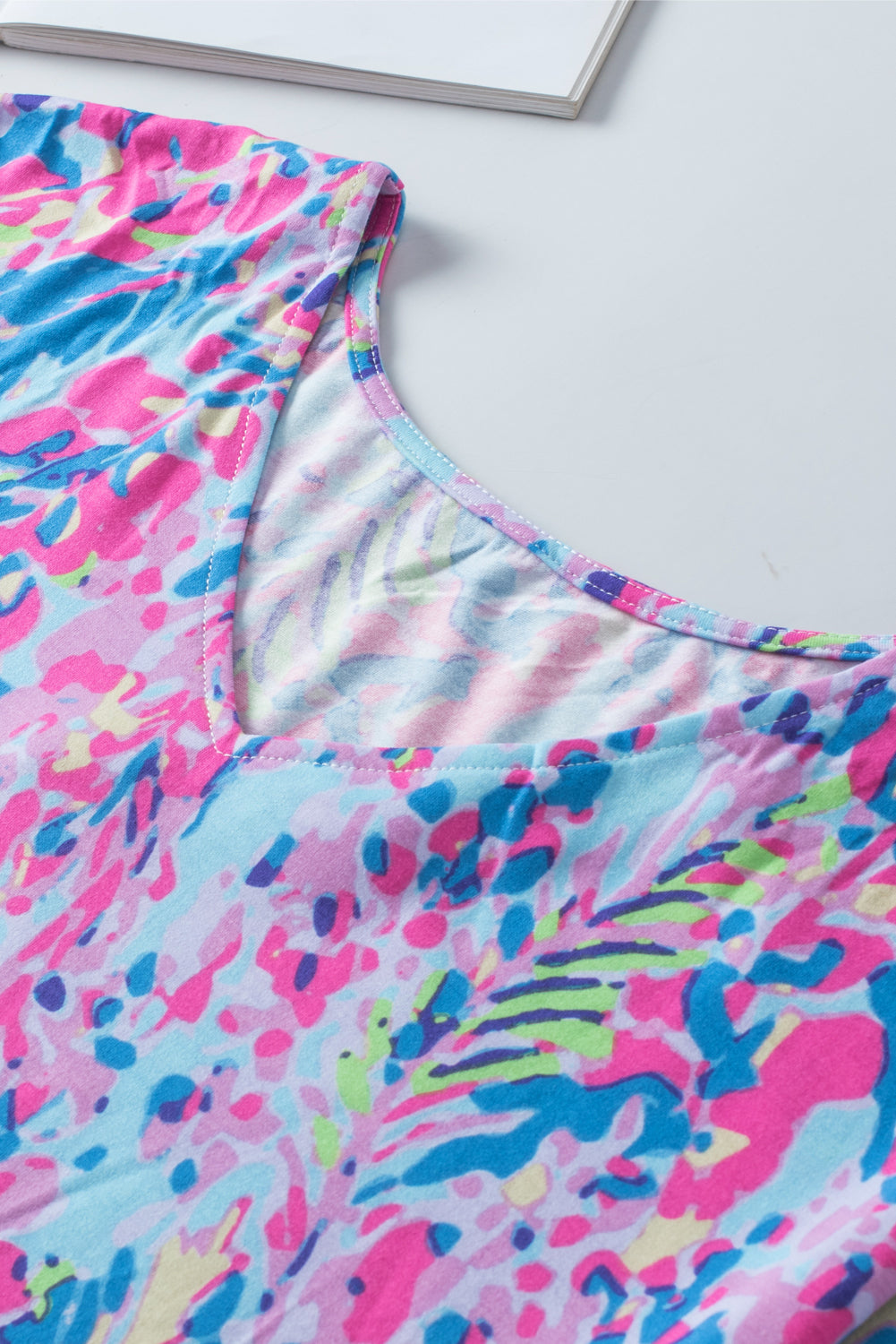 Multicolor Printed 3/4 Sleeve Split Neck Plus Size Tunic Top