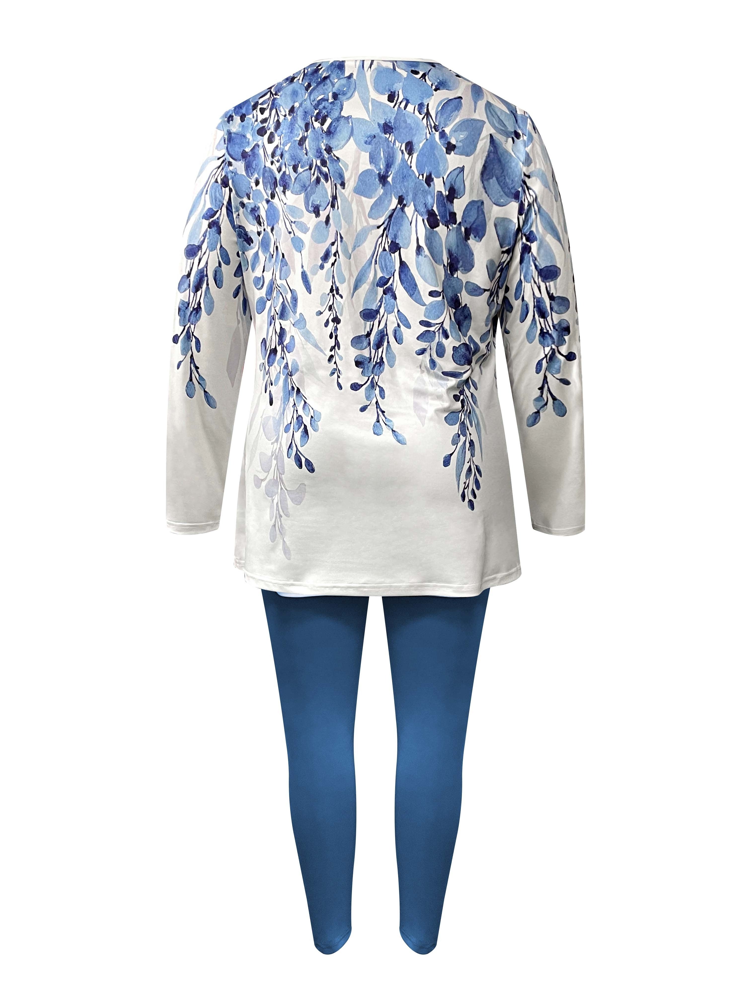 Blue Floral Two-piece Pants Set