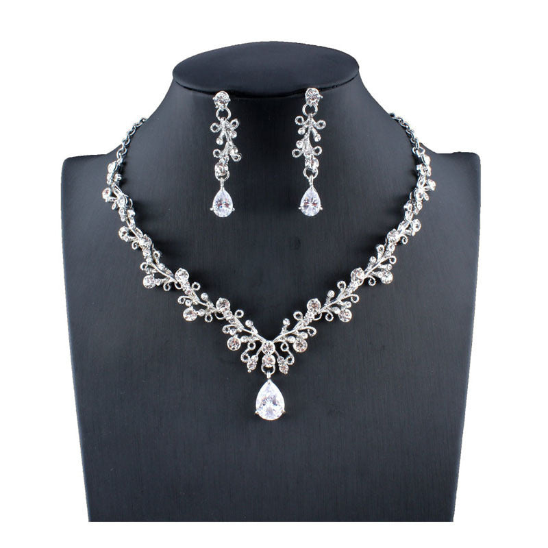 Floral Rhinestone Necklace Earring Sets