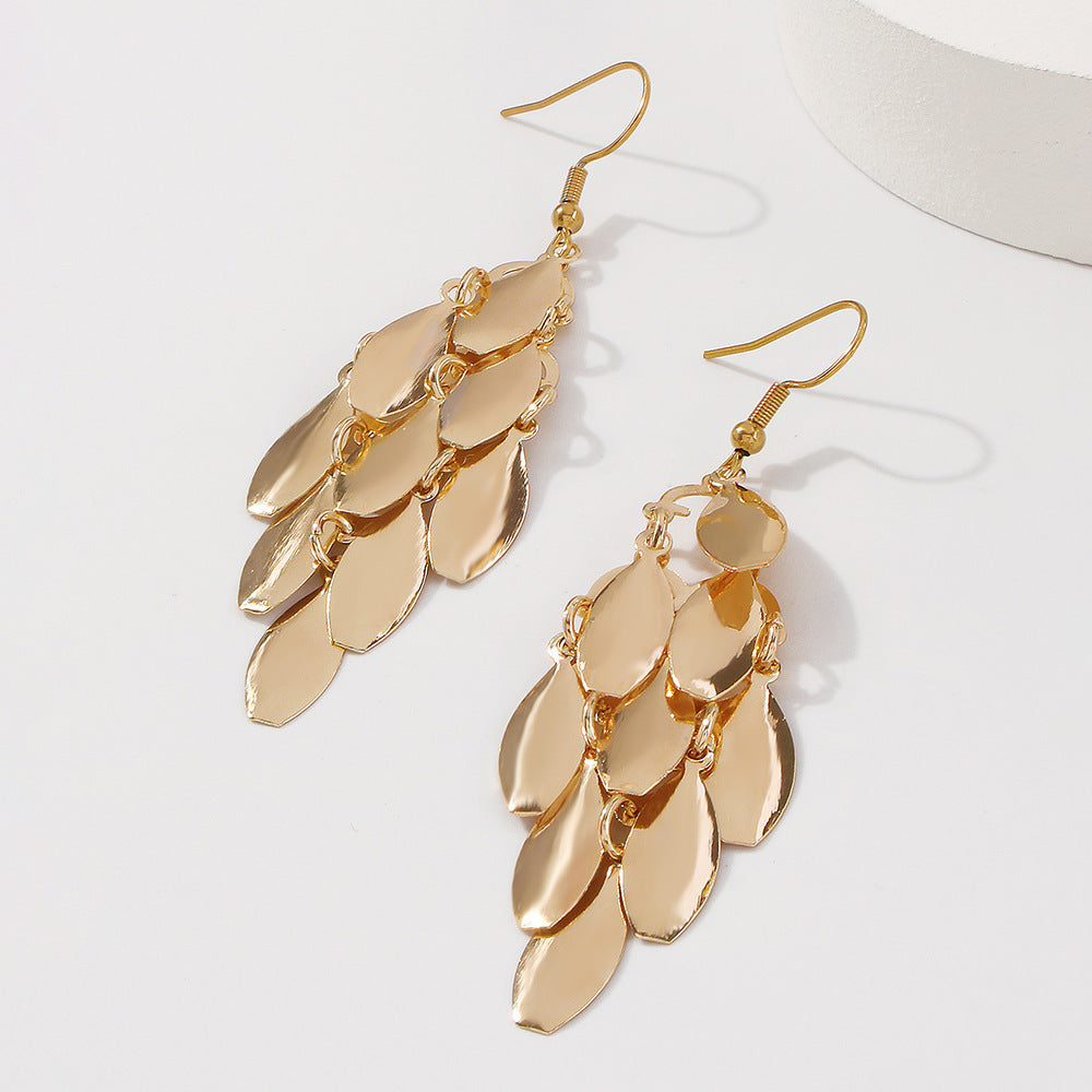 Long Gold Tassel Chandelier Earrings