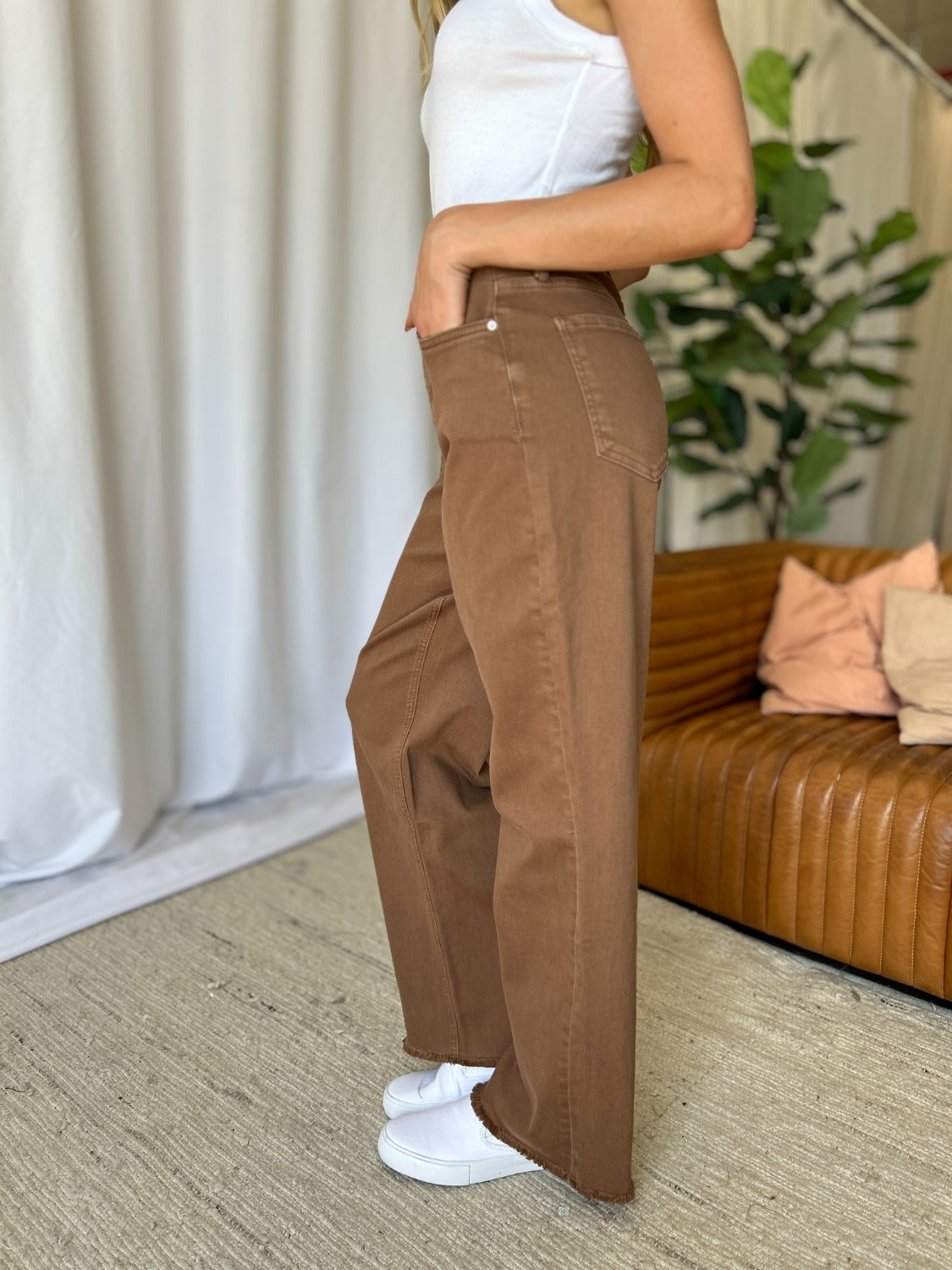 Brown Plus Size High Rise Wide Leg Jeans