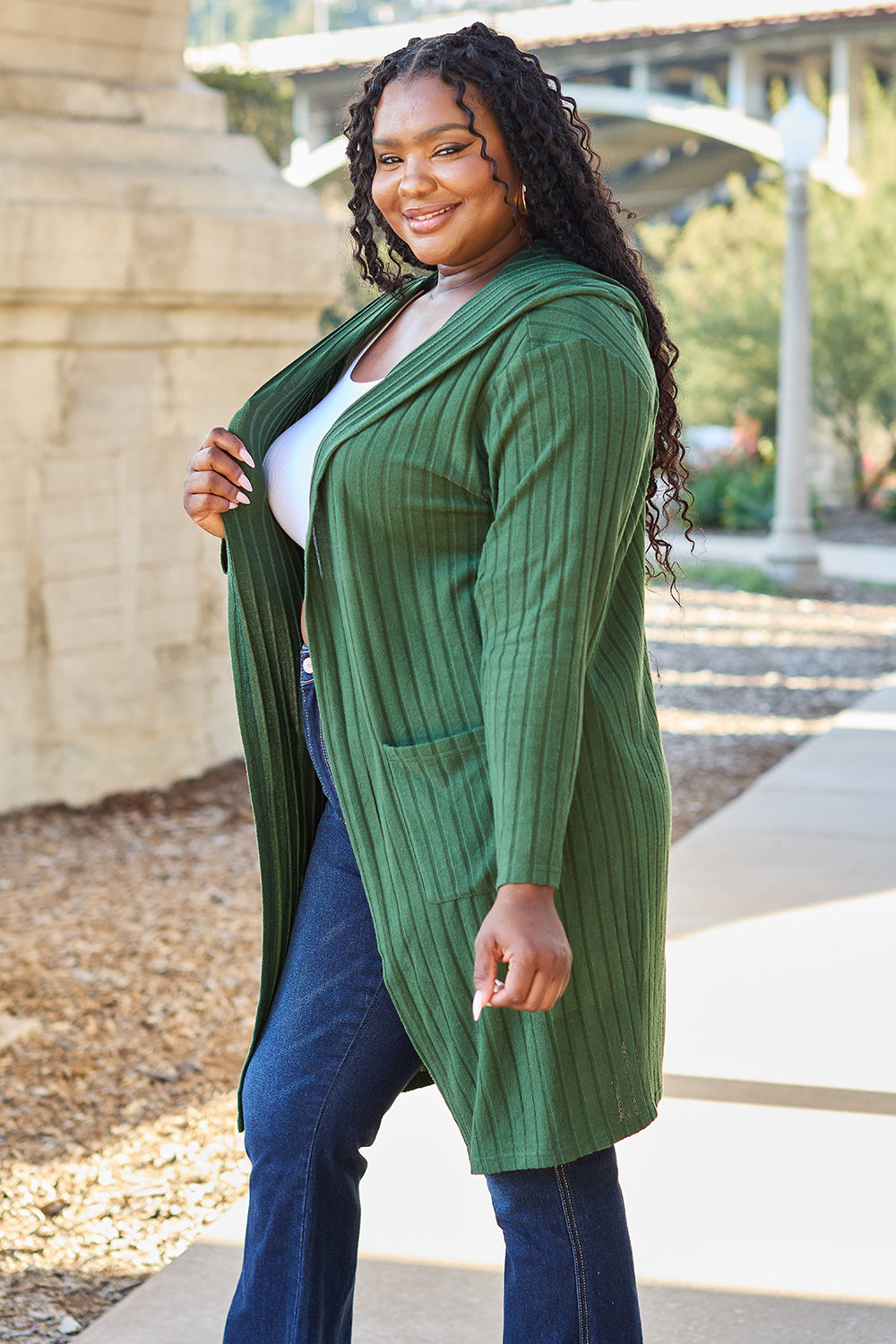 Plus Size Long Hooded Sweater Cardigan