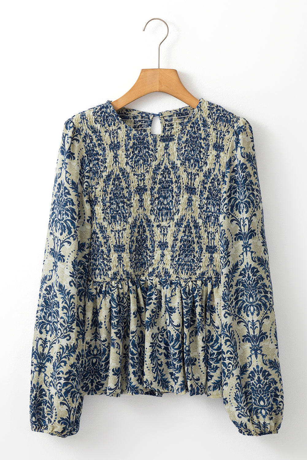 Blue Boho Smocked Peplum Blouse