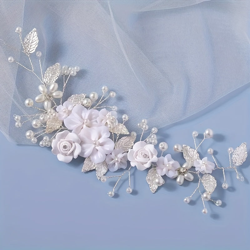 Bride Floral Pearl Rhinestone Hair Band