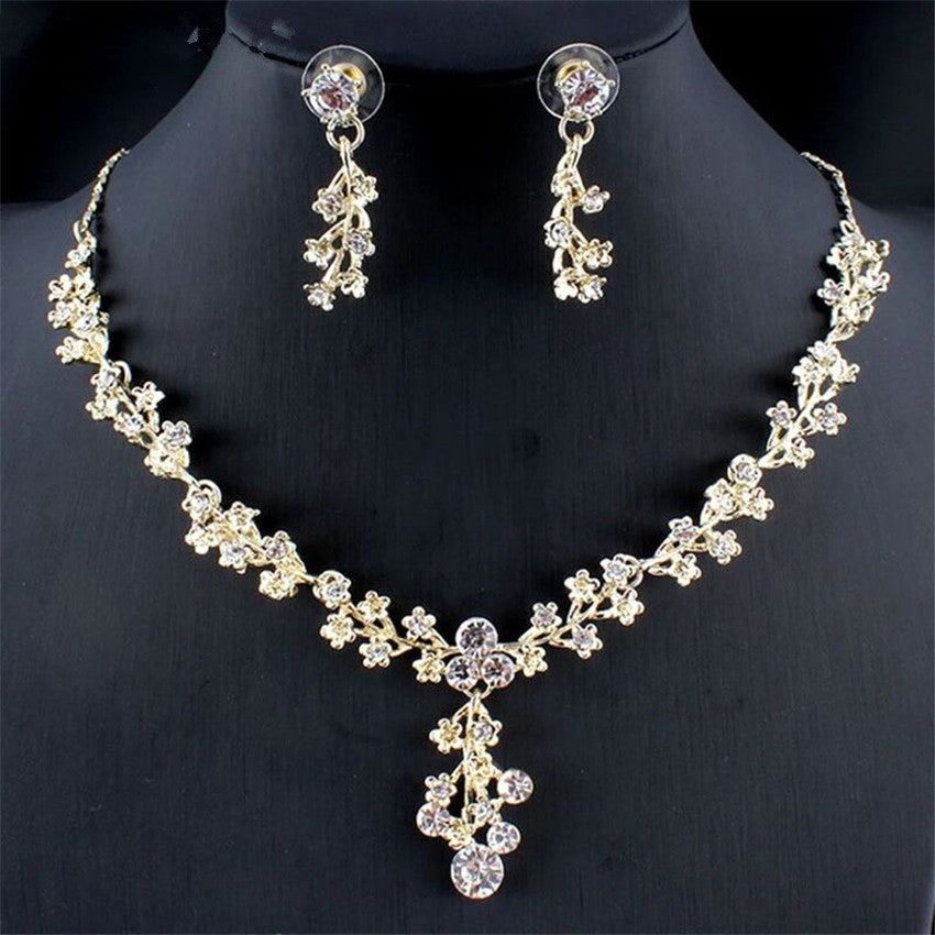 Floral Rhinestone Necklace Earring Sets