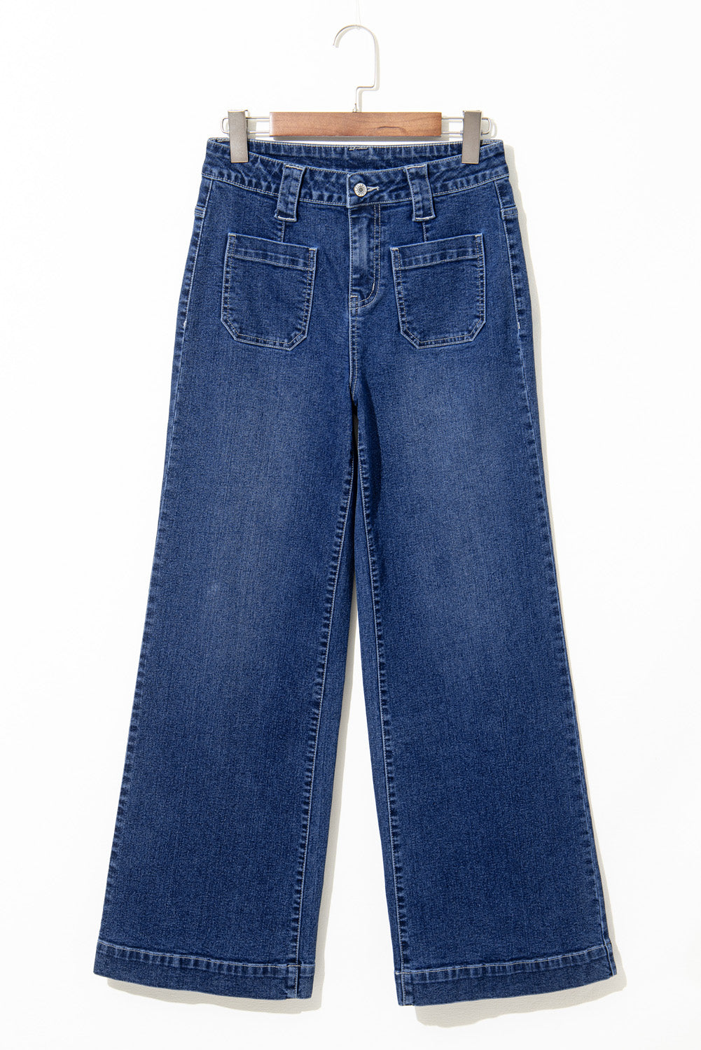 Blue Wide Leg Pocketed High Waist Jeans