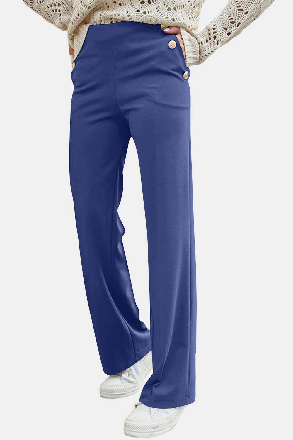 Decorative Side Button High Rise Pants