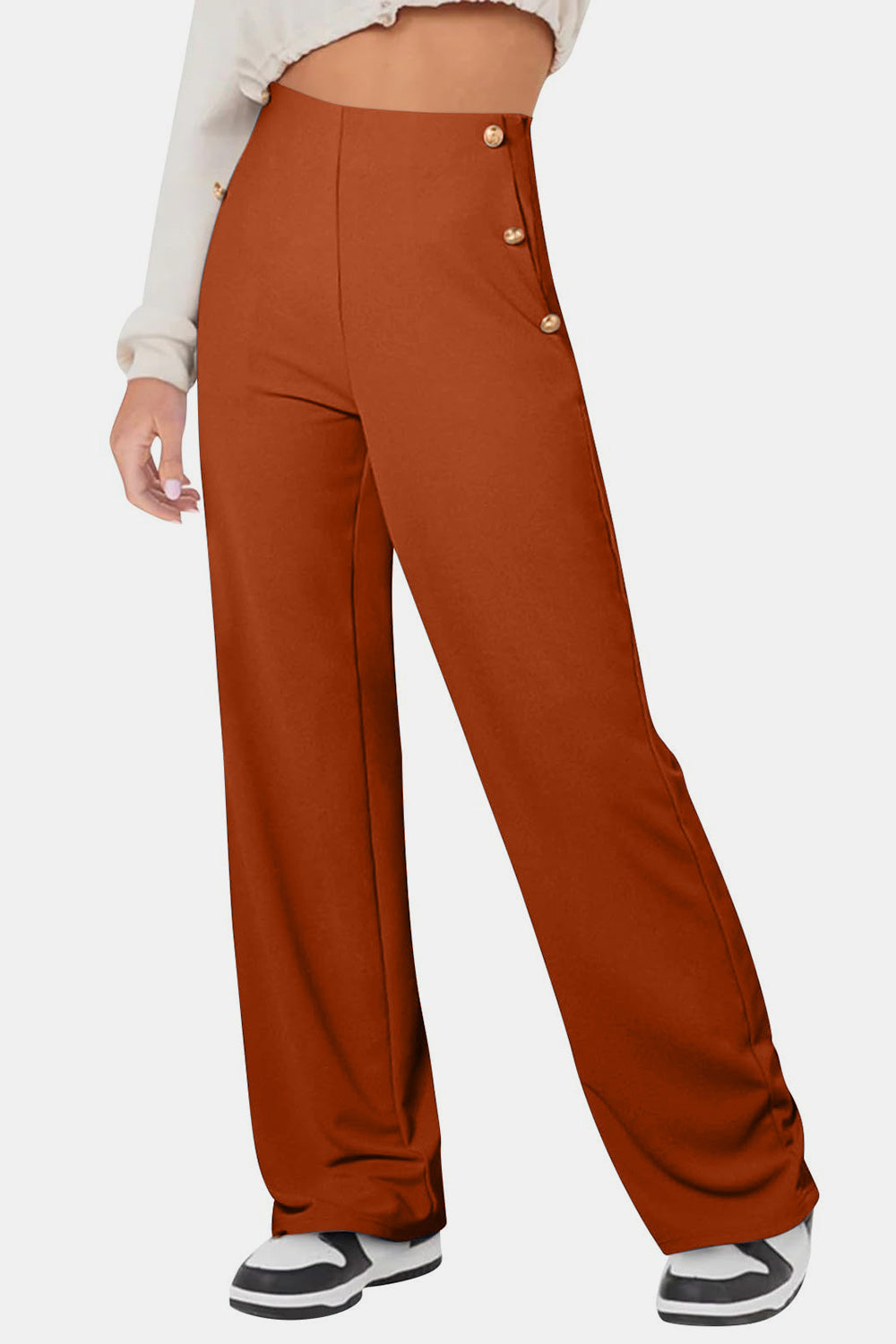 Decorative Side Button High Rise Pants