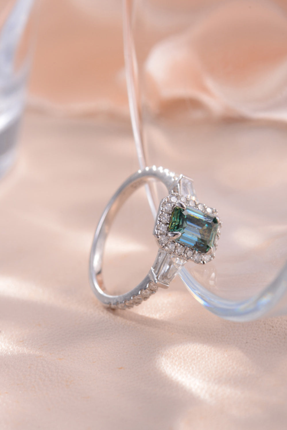 Green Emerald Cut Moissanite Ring