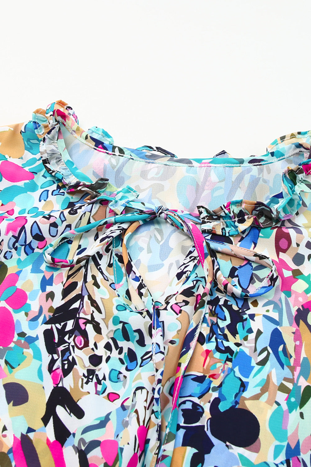 Multicolor Printed 3/4 Sleeve Split Neck Plus Size Tunic Top