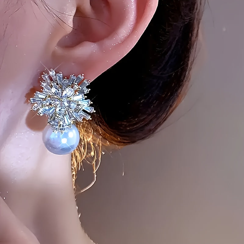 High-End Zircon Pearl Snowflake Earrings