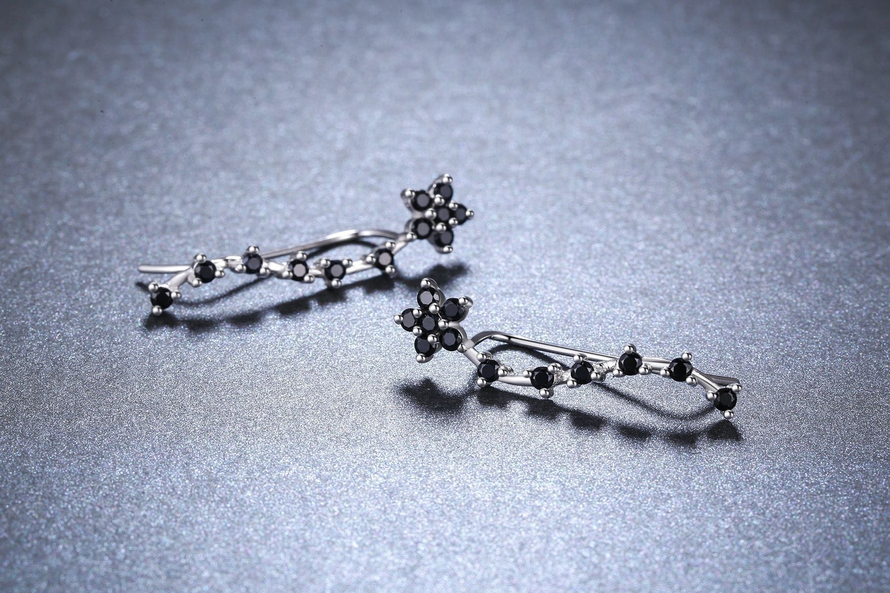 Long Black Floral Zircon Earrings