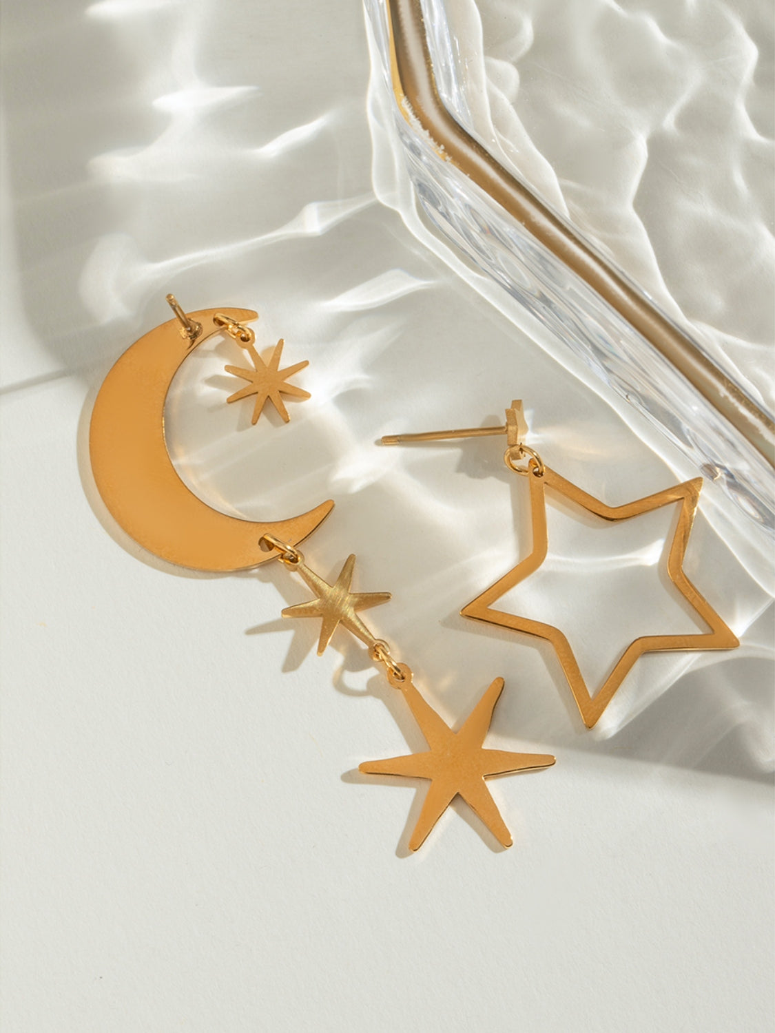 Gold Moon & Star Dangle Earrings