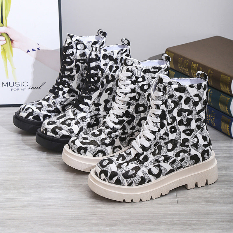 Black & White Leopard Print Platform Boots
