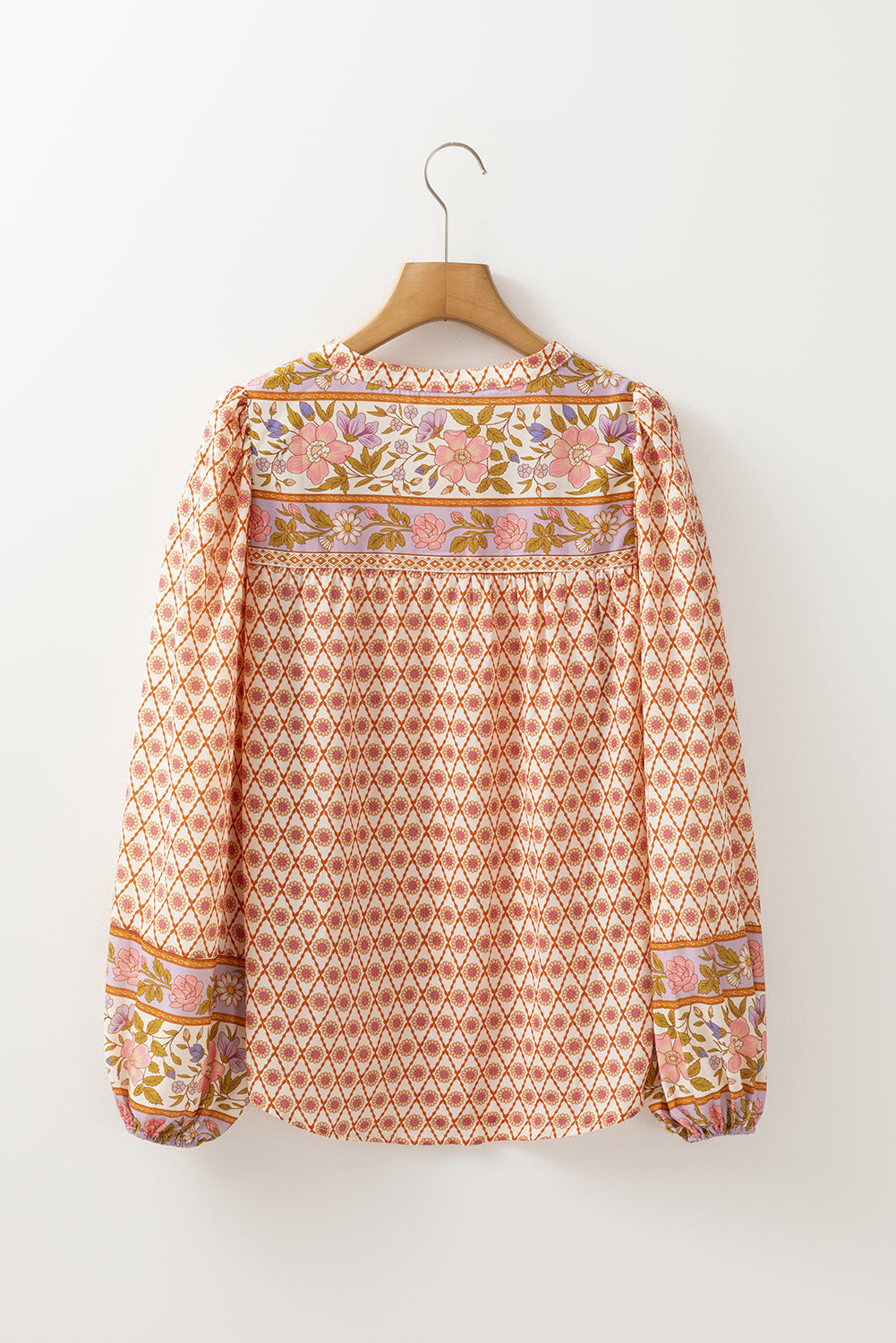 Boho Mixed Print Puff Sleeve Blouse