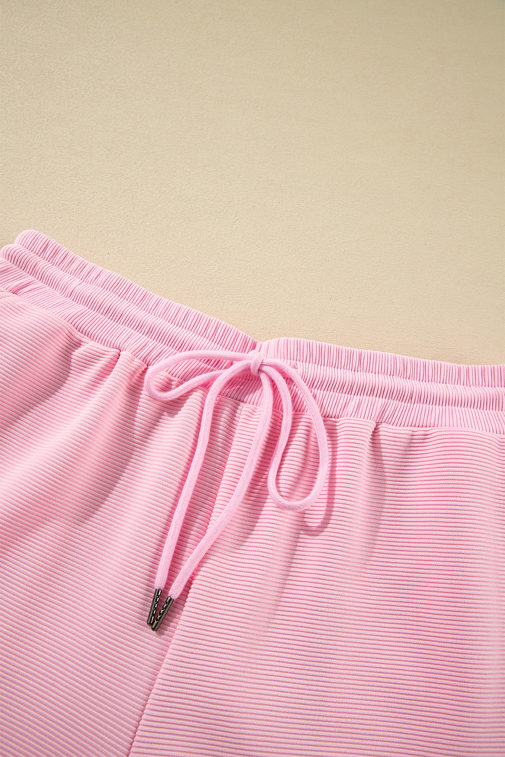 Pink Textured Flutter Sleeve Zipped Top and Wide Leg Capris Set