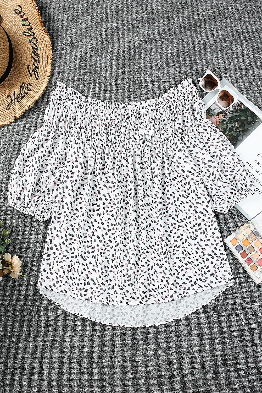 Leopard Plus Size Off Shoulder Half Sleeve Blouse