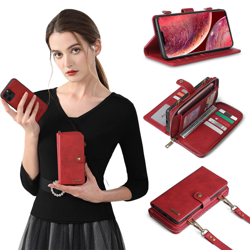Red Detachable Wallet Phone Case with Shoulder Strap