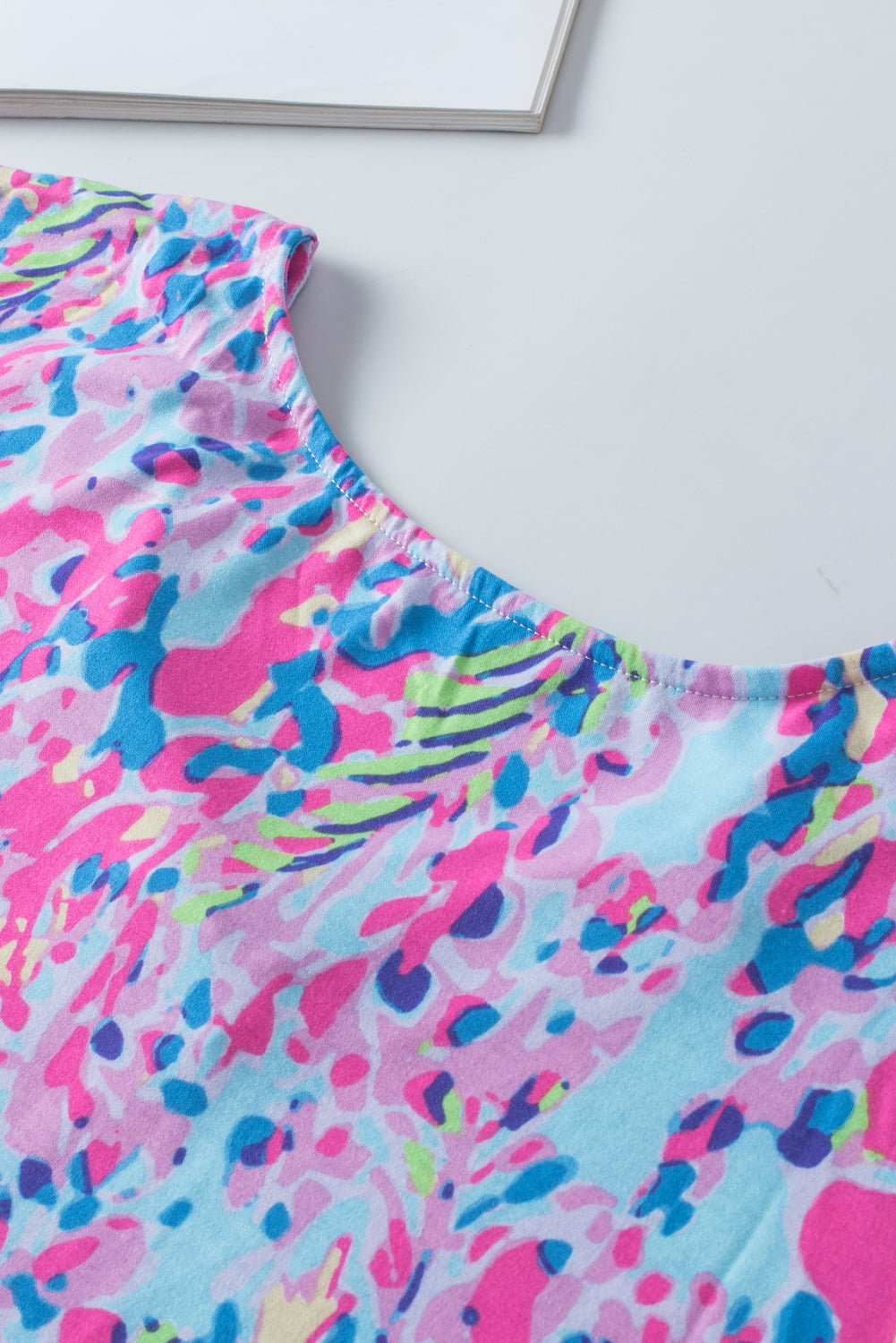 Multicolor Printed 3/4 Sleeve Split Neck Plus Size Tunic Top