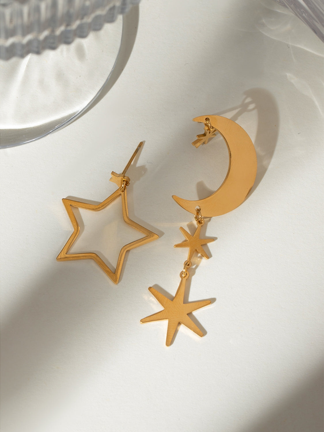 Gold Moon & Star Dangle Earrings