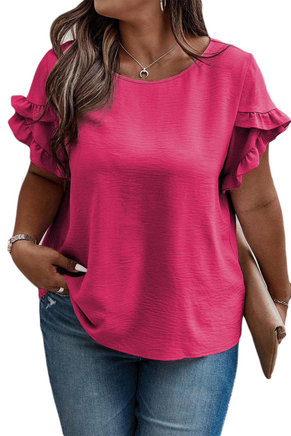 Bright Pink Ruffled Short Sleeve Top