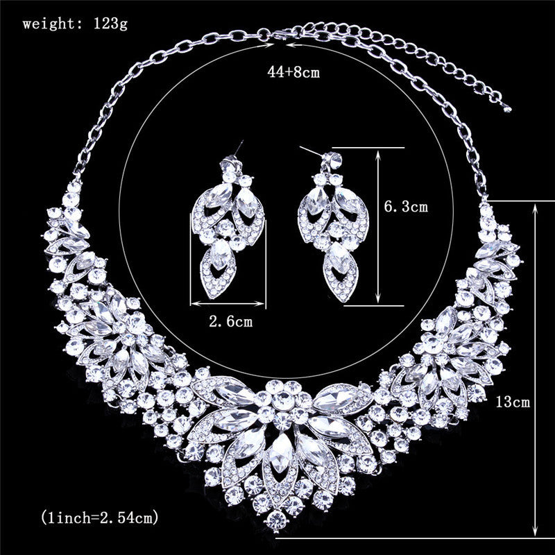 Crystal Rhinestone Flower Statement Necklace Earrings Two-Piece Set