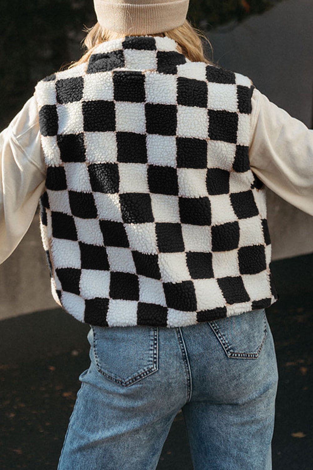 B&W Checkered Sherpa Vest