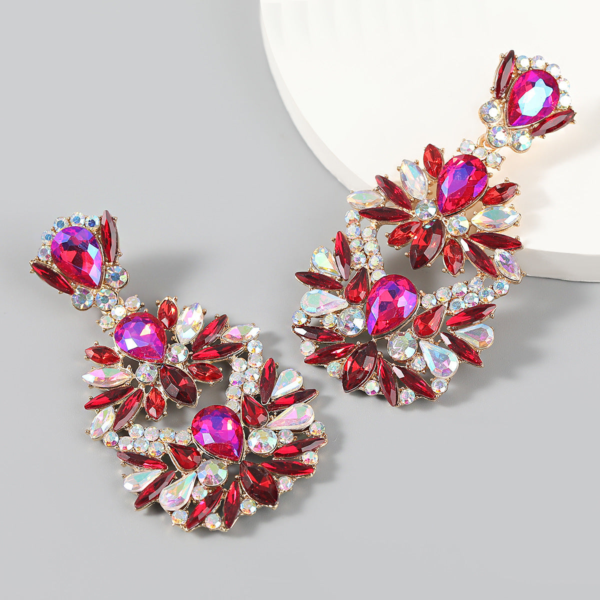 Alloy Diamond Rhinestone Flower Earrings Trendy Girl